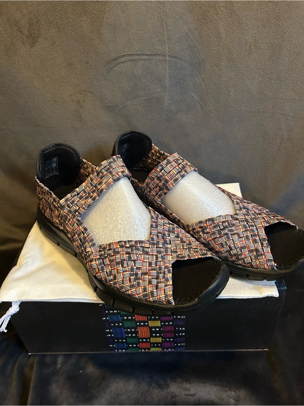 Bernie Mev Comfi Woven Mary Jane Flats Multicolor Open Toe Size 39(8)